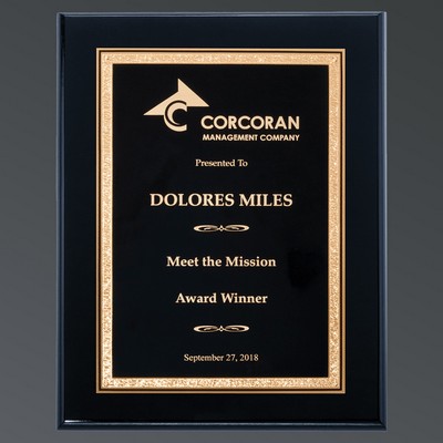 Ebony Piano Finish Rectangle, Black Brass Laser FX/Gold Florentine, Medium (8"x10")