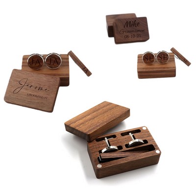 Wooden Magnetic Cufflink and Tie Clip Set Storage Box
