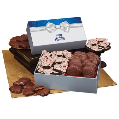 Peppermint Bark & Pecan Clusters in Gift Box with Bow Sleeve