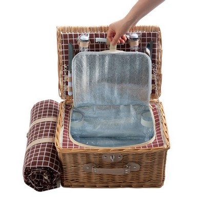 Picnic Utensil Set With Blanket Willow Basket