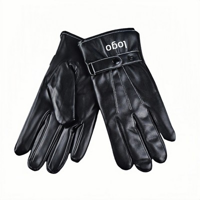 Men's Thermal Lined PU Leather Gloves with Three-Ridge Grip for Winter Riding