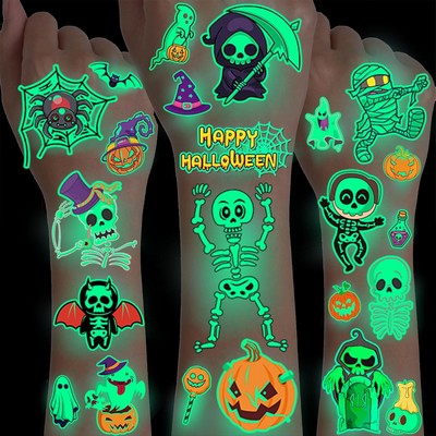 Cartoon Glow in The Dark Halloween Temporary Tattoos