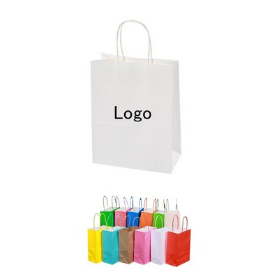 Custom 8" White Kraft Paper Shopping Bag