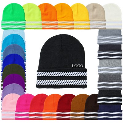 Winter Beanie Hats With Reflective Stripes