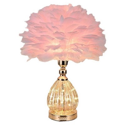 Romantic Ostrich Feather Table Lamp Elegant Remote Control Bedside Light Dimmable Night Light