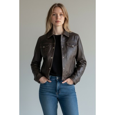 Ladies Lamb Distressed Brown Trucker