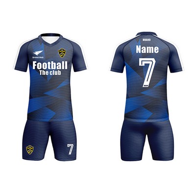 V Neck Full Size Full Color Printed Football Soccer Jersey Shorts Set