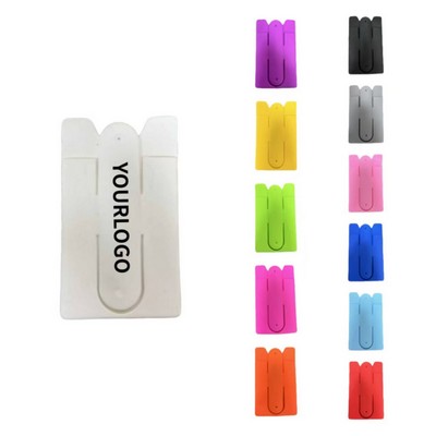 Silicone Mobile Phone Card Holder Stand With Button Pocket