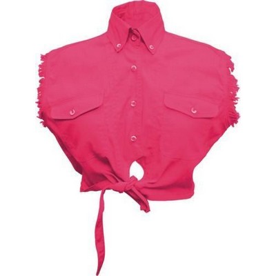 Dark Pink Ladies Sleeveless Tie-Up Crop Shirt