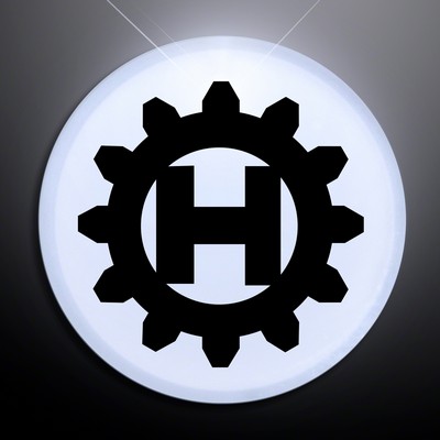 White LED Frosted Circle Badge with Safety Pin - PRINTED