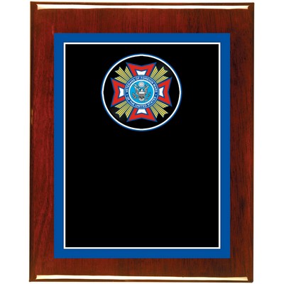 Rosewood Piano Finish Plaque with Veterans of Foreign Wars (V.F.W) Brass Plate, 9 x 12"
