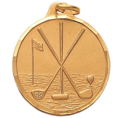 1 1/4"E Series Die Struck Golf Medal w/Clubs Ball & Tee