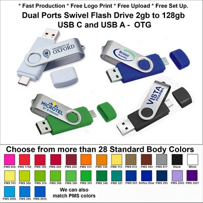 Dual Ports Swivel Silver Flash Drive USB C and USB A OTG / USB - 4 GB No Extra Tariff