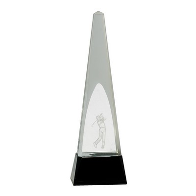 11 1/2" Clear Crystal 3D Golf Spire On Black Pedestal Base