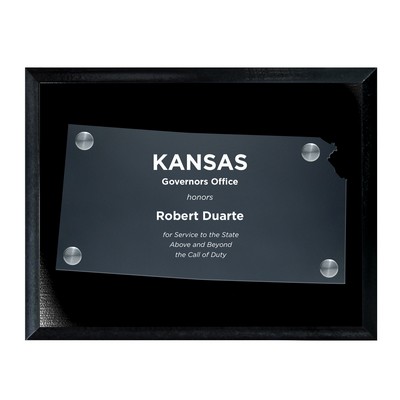 Frosted Acrylic KS State Cutout on Black Plaque
