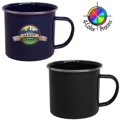 16 Oz. Enameled Steel Cup with Stainless Rim (Screen Printed)