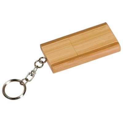 8GB 2-Tone Bamboo Flip Style USB Flash Drive with Keychain