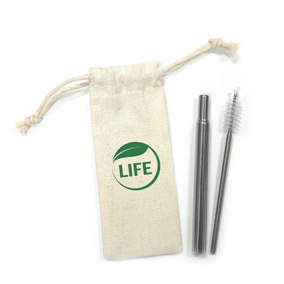 Collapsible Straw/brush Set In A Pouch