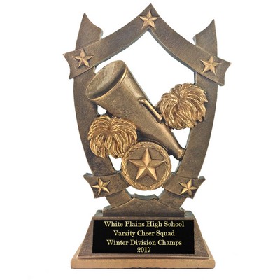 6 ¼" Antique Cheerleader Trophy w/Megaphone Pom Poms & Star