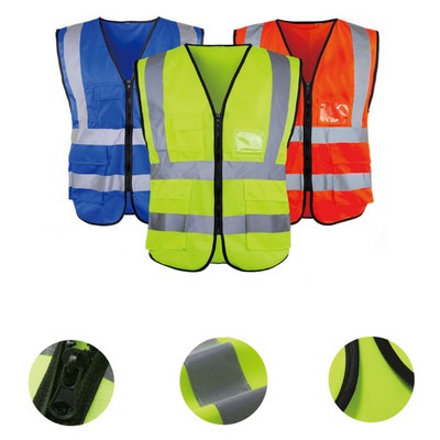 High Visibility Safety Vest With Zipper And Pockets