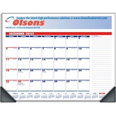 Deskmate Full-Color Desk Pad Calendar w/Corners - Red & Blue Pad