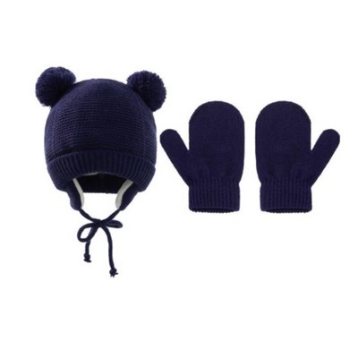 Beanie Gloves Neck Warmer Set With Warm Knit Fleece Lined