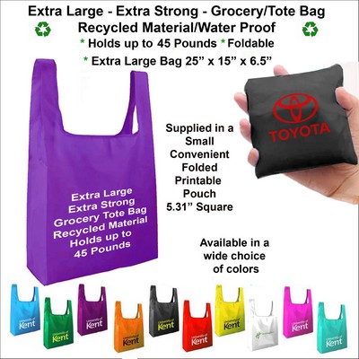 Super Strong Long Life Jumbo Grocery Tote Bag, Holds up to 45 pounds, Water Proof, Recycled Material