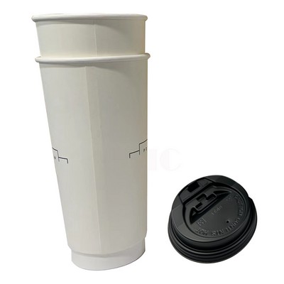 20 Oz Full Color Double Walled Coffee Eco Paper Cups With Lid Sleeve Rolled Coated Edge Mug