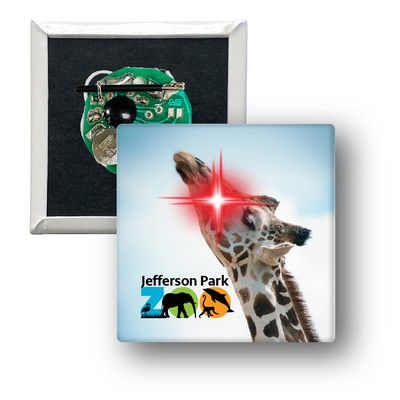 2" Square Celluloid Button with a Red Flashing LED Light
