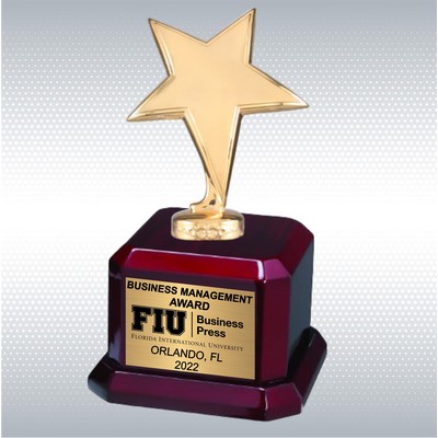 9 1/2" Gold Star Trophy Award on Rosewood Royal Piano Finish Base