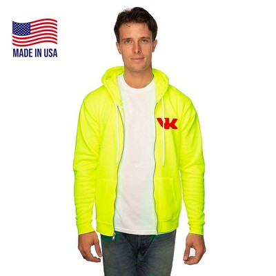 USA Made Unisex Fashion Fleece Neon Zip Hoodie