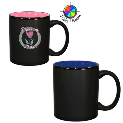 10.5 Oz. Vitrified Restaurant Quality Hilo C-Handle Satin Black / Blue - Full Color Dishwasher Safe