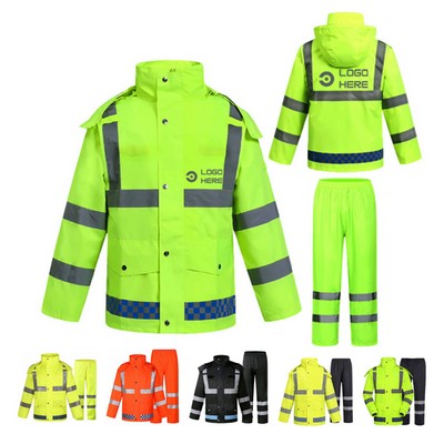 High Visibility Reflective Raincoat And Rain Pants Set