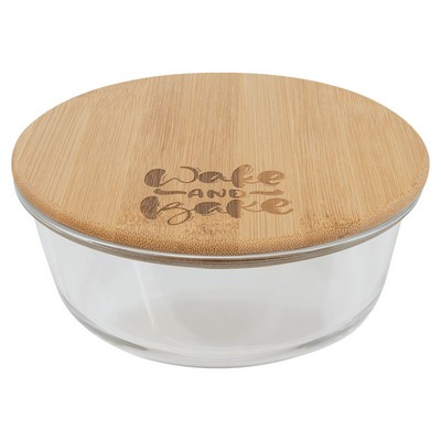 Glass Food Storage Container with Bamboo Lid, Round, 21 oz