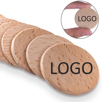 1 1/2" Reusable 100% Natural Beech Wood Round Coin Game Token