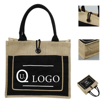Jute Button Tote Bag