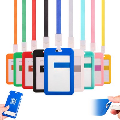 Slide Open Plastic Portrait Lanyard Card Holder
