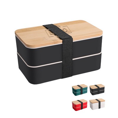 Bamboo Lunch Box with Spoon, Stackable Bento Style.