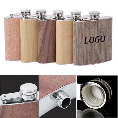 6 oz Rustic Wood-Wrapped Stainless Steel Flask