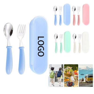 Portable Stainless Steel Toddler Utensils Fork And Spoon Set
