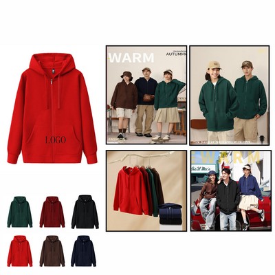 Loose Casual Heavy Hoodie Solid Color Zipper Coat(M-XXXXL)