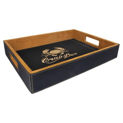 16" x 12" Black/Gold Leatherette Serving Tray