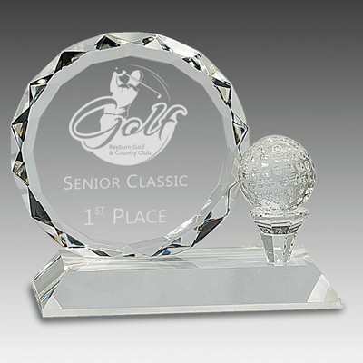 5.25" Round Facet Crystal w/Golf Ball on Clear Pedestal Base