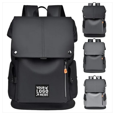 Black Leather Laptop Backpack for Business Travel