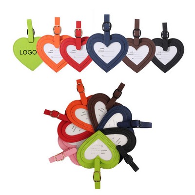 3 1/2" Custom Leather Heart Shaped Suitcase Luggage Tag w/Name Card & Address Label