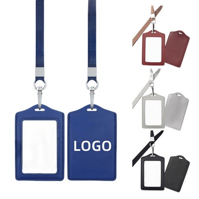 Leather ID Card Holder w/Lanyard