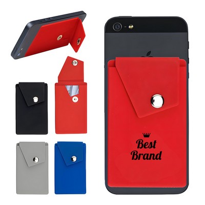 Silicone Phone Wallet Stand With Button Pocket