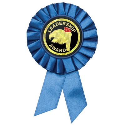 Blue Rosette Award Ribbon with 2" Leadership Award Mylar Insert (3 1/2" x 6")
