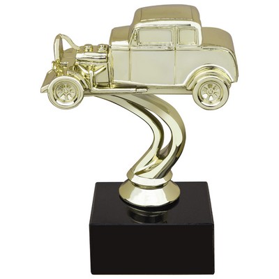 4 1/4" Hot Rod Car Gold Figure on Black Marble Base