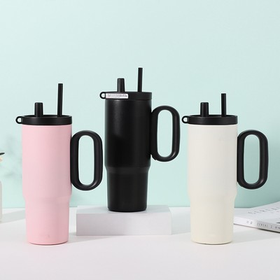 25 Oz. Stainless Steel Vacuum Straw Tumbler with Oval Handle